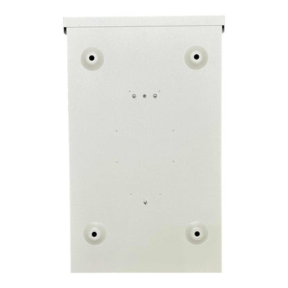 White rectangular wall-mounted box with circular holes on a white background