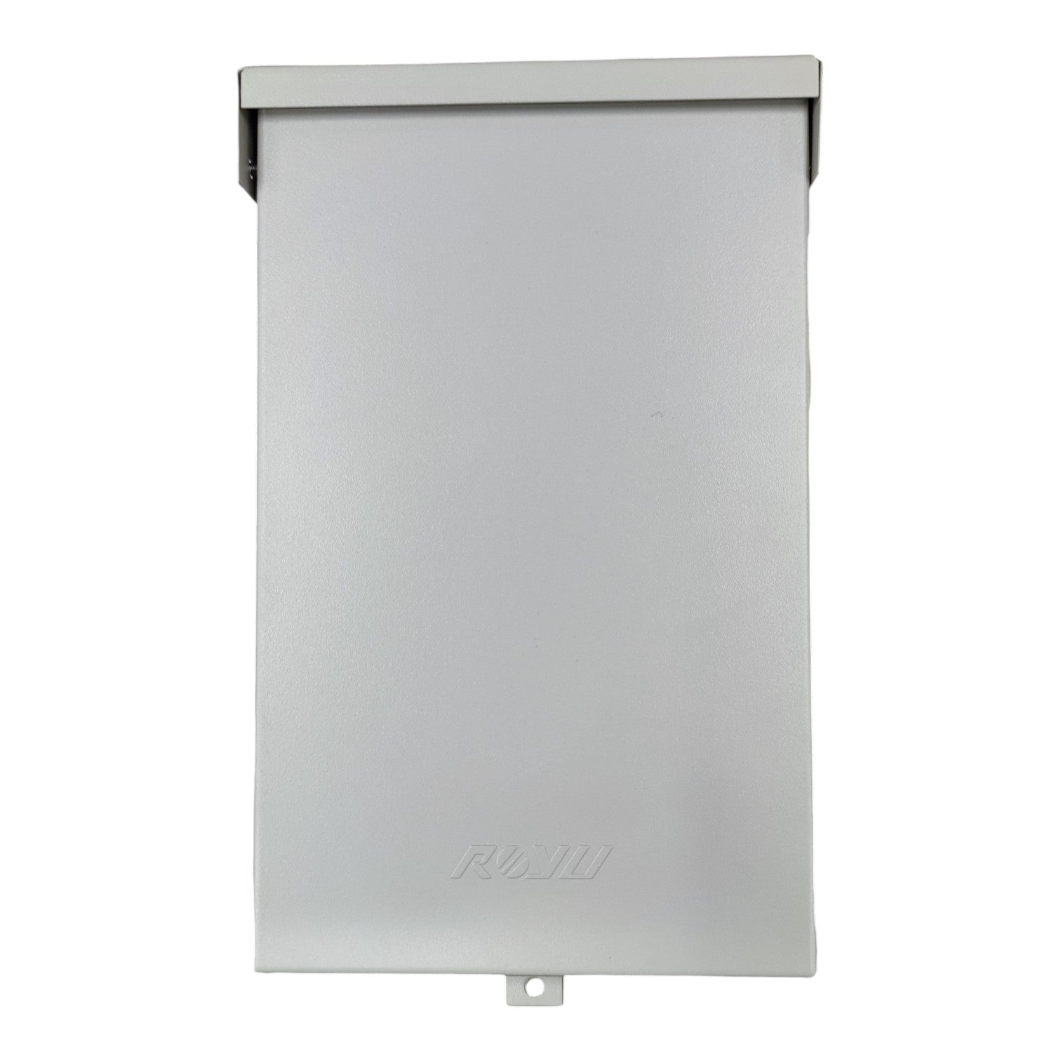Metal box with a brand logo on a white background