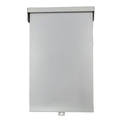 Metal box with a brand logo on a white background