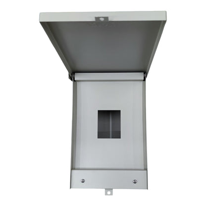 Metallic outdoor light fixture on a white background