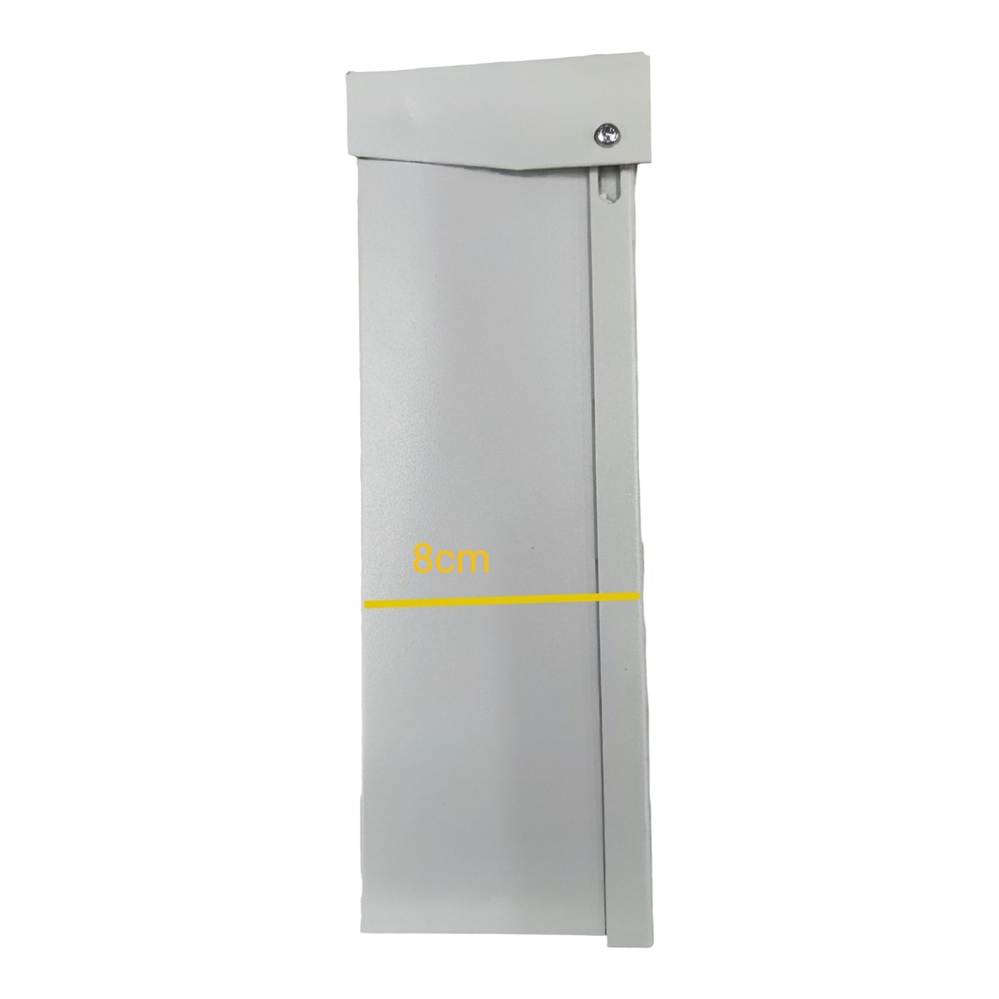 Gray metal panel with a yellow line and '8cm' text on a white background