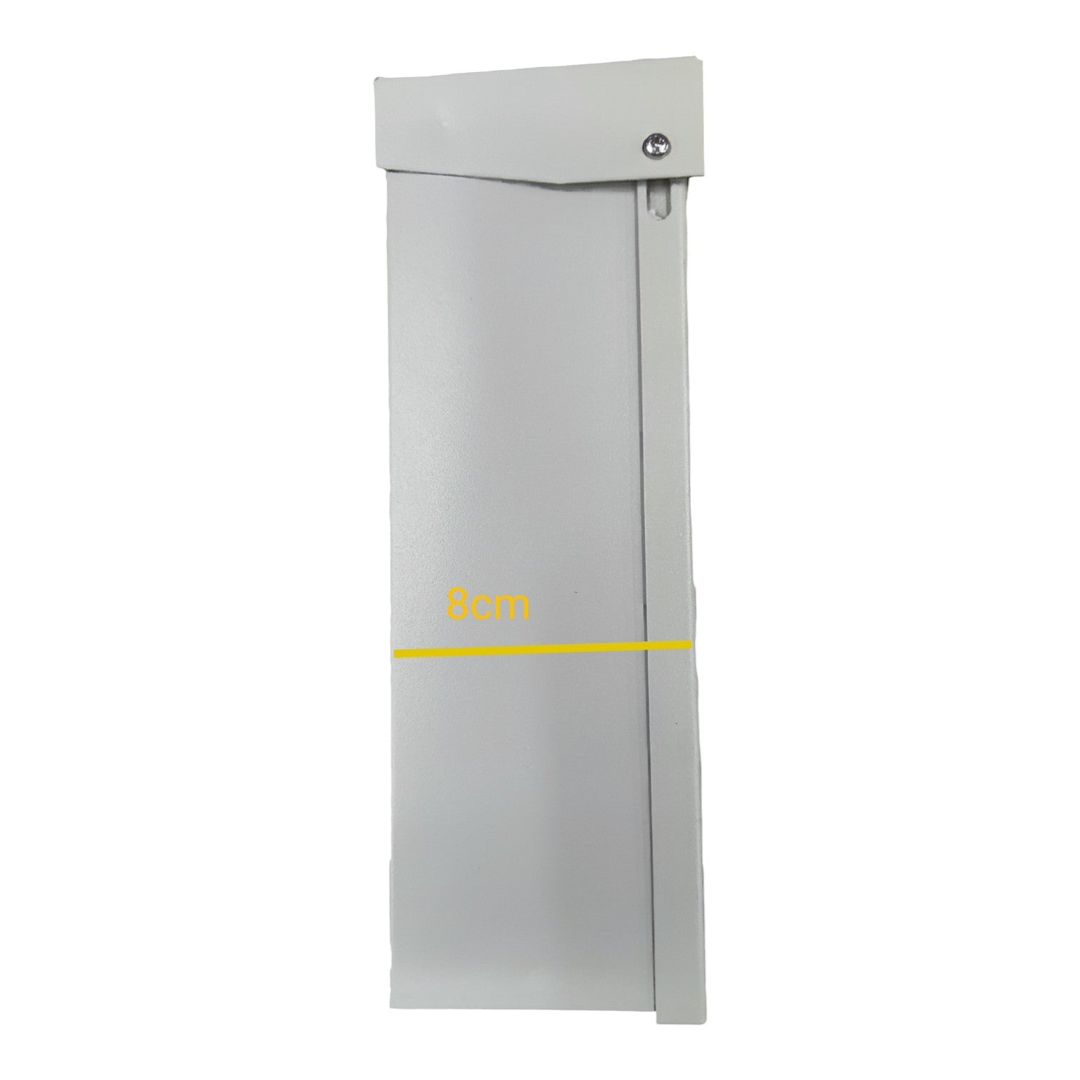 Gray metal panel with a yellow line and '8cm' text on a white background