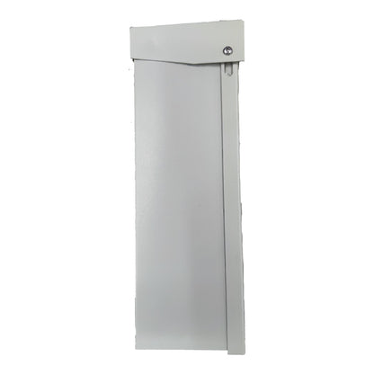Metallic box with a small window on a white background