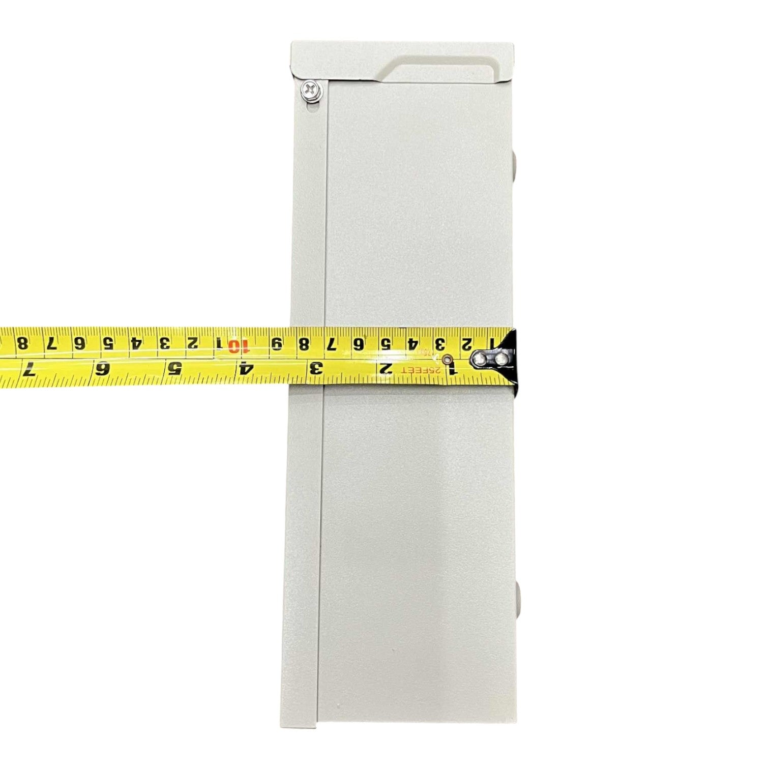 White box with a yellow measuring tape around it on a white background