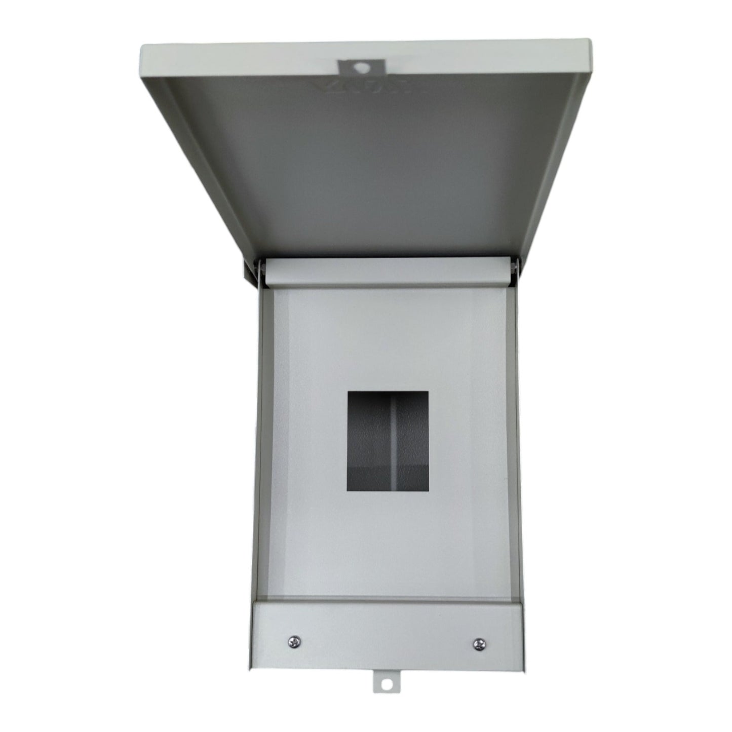 Metallic outdoor light fixture on a white background