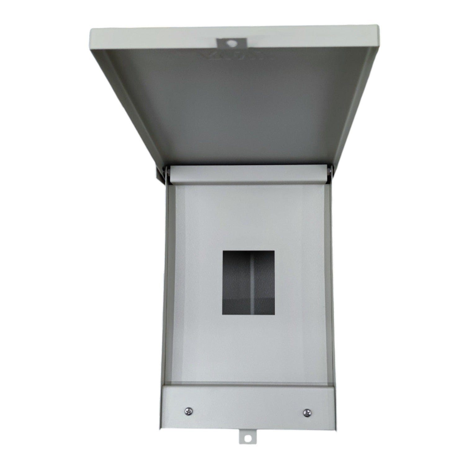 Metallic outdoor light fixture on a white background