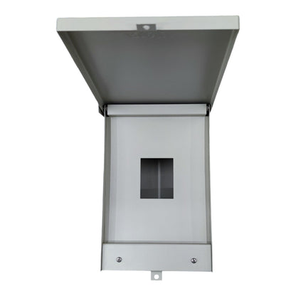 Metallic outdoor light fixture on a white background