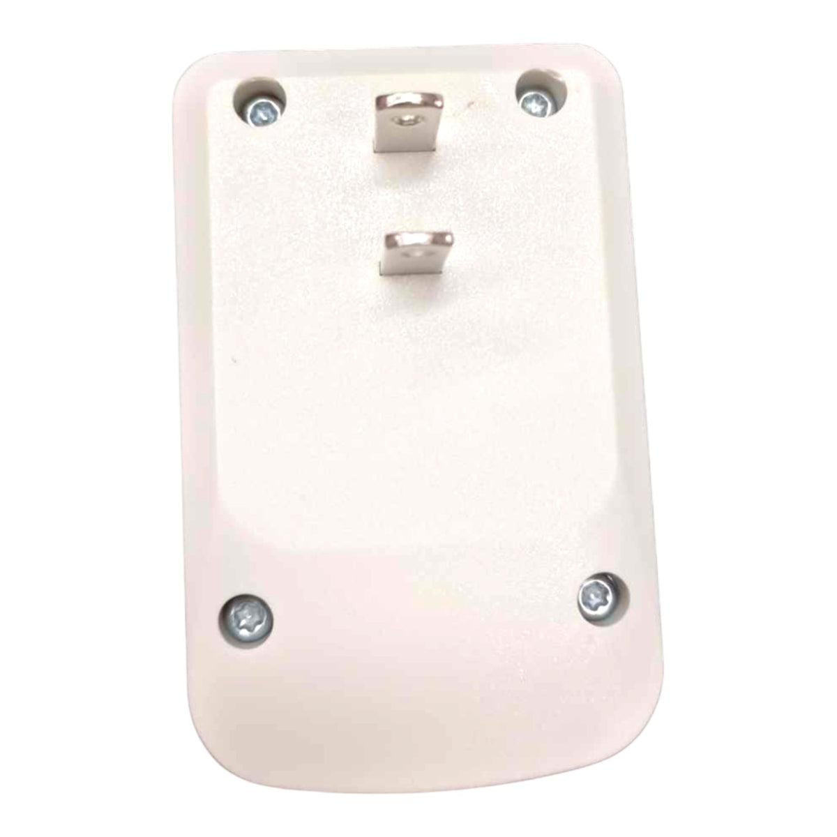 A light beige or cream-colored electrical wall outlet adapter with two flat pins and four mounting screws, shown against a plain white background.