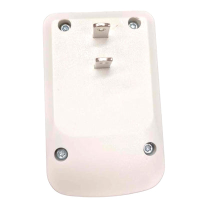 A light beige or cream-colored electrical wall outlet adapter with two flat pins and four mounting screws, shown against a plain white background.
