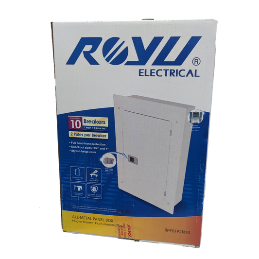 Royu Electrical Panel Board 5x5 10 Holes for 2 Pole Plug in all-metal panel box with breaker protection