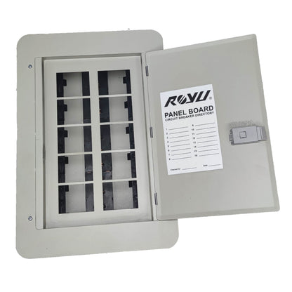 Royu Panel Board 5x5 10 Holes for 2 Pole Plug in Circuit Breaker 10 Breakers 2 Pole Plug in Panel Box 8 Branches RPF01P2N10 I Electx Electrical Supply