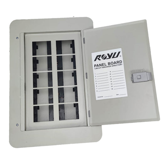 Royu Panel Board 5x5 10 Holes for 2 Pole Plug in Circuit Breaker 10 Breakers 2 Pole Plug in Panel Box 8 Branches RPF01P2N10 I Electx Electrical Supply