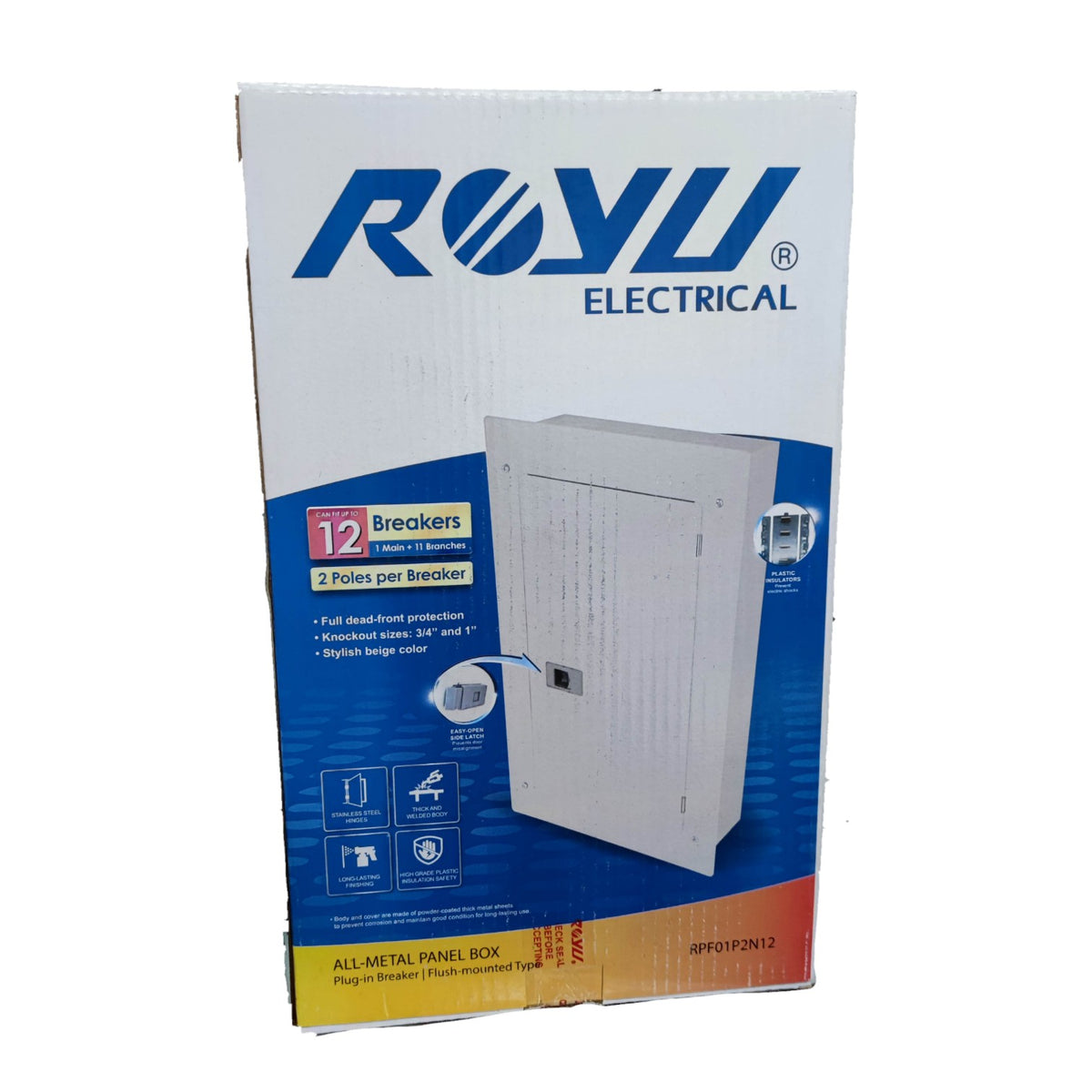 Royu_Panel_Board_6x6_12_Holes_for_2_Pole_Plug_in_Circuit_Breaker_12_Breakers_2_Pole_Plug_in_Panel_Box_10_Branches_RPF01P2N12_I_Electx_Electrical_Supply
