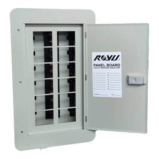 Royu Panel Board 6x6 12 Holes for 2 Pole Plug in Circuit Breaker 12 Breakers 2 Pole Plug in Panel Box 10 Branches RPF01P2N12 I Electx Electrical Supply