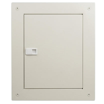 A square beige utility or electrical access door with a small white handle on the left side, shown against a plain white background.