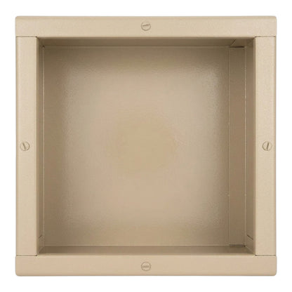 Beige square recessed light fixture with a textured interior and four visible mounting screws on the outer frame, shown against a plain white background.