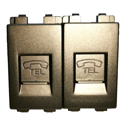 Two matching metallic wall-mounted control modules with embossed telephone icon and the letters TEL on the front, shown side by side on a plain white background.
