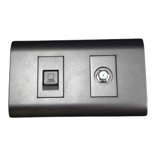 Royu Telephone Voice Jack RJ11 and Cable TV F Type Thread Socket with Plate Cover Dark Gray PLANO Series (RWP2/DG)/(RMX2/DG)/(RMX1/DG) - front view