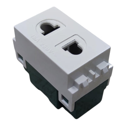 A white electrical outlet cover plate with two RJ45 Ethernet port cutouts and a dark green base, shown on a plain white background.