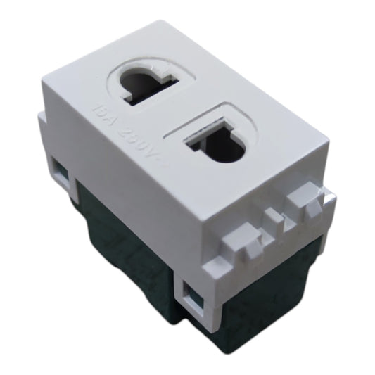 A white electrical outlet cover plate with two RJ45 Ethernet port cutouts and a dark green base, shown on a plain white background.