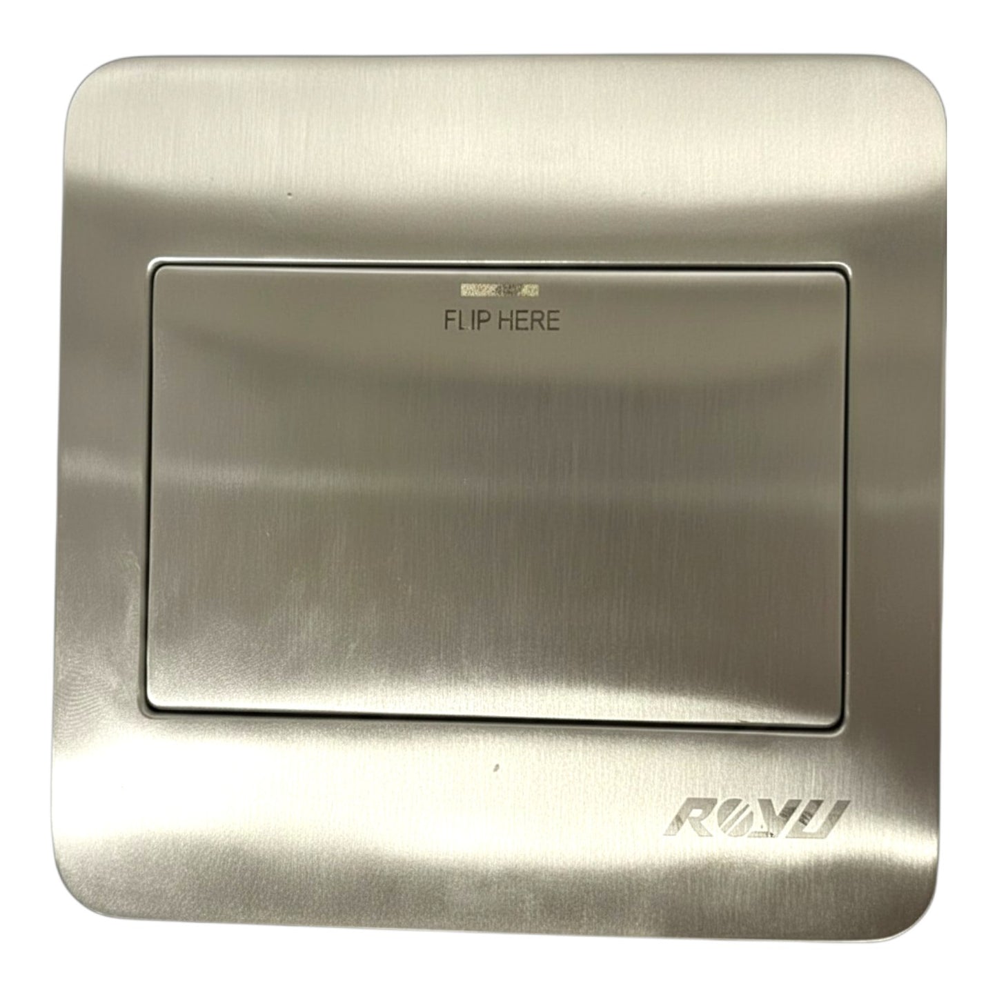 A brushed stainless steel toilet flush lever cover plate with the brand name RINU embossed at the bottom right, set against a plain white background.