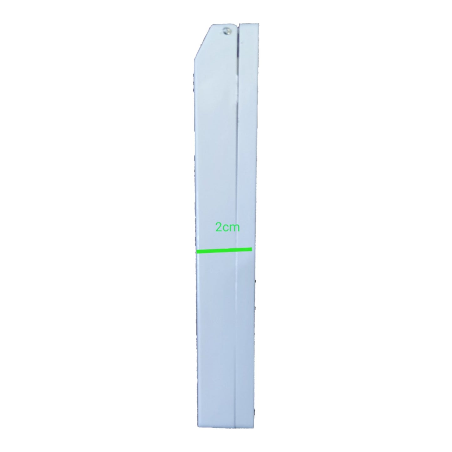 A tall, narrow white rectangular panel or strip shown on a plain white background, with a green horizontal line and the text '2cm' indicating a measurement.