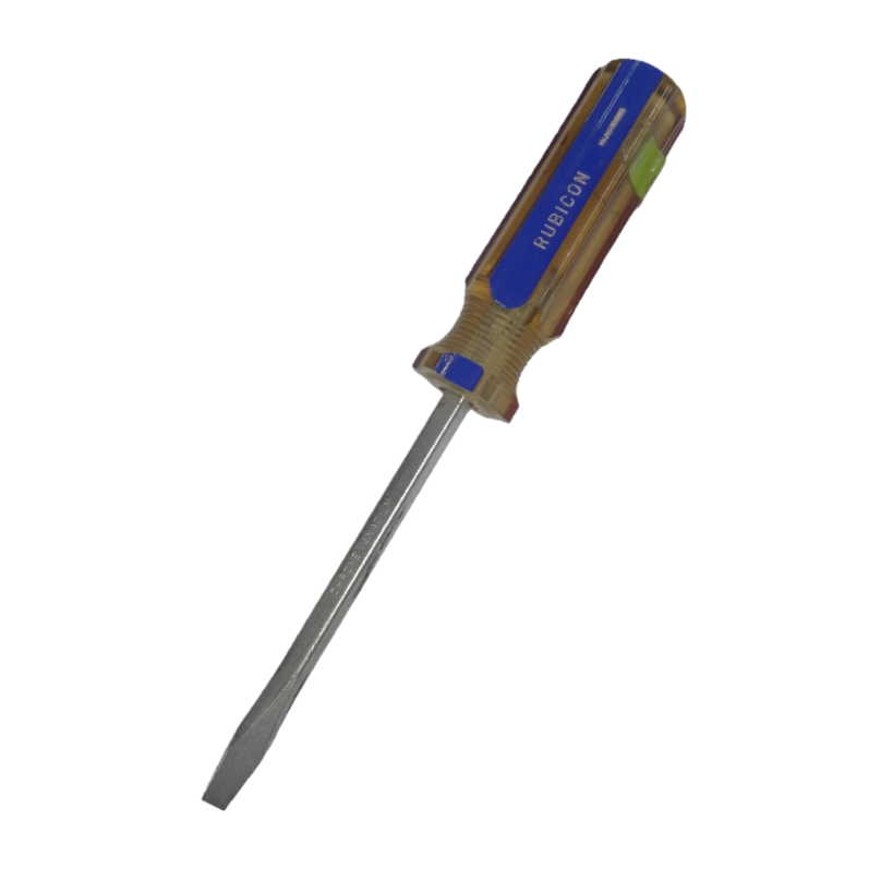 Rubicon Flat Head Screw Driver 100mm with clear plastic handle and metal shaft