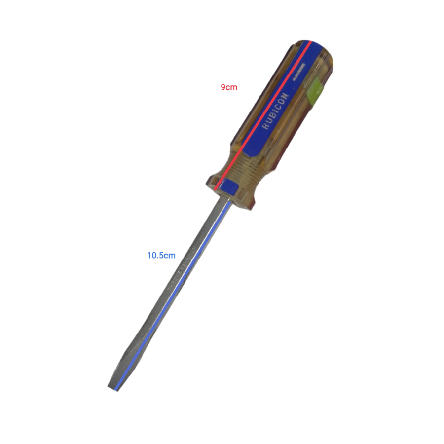 Rubicon Flat Head Screw Driver 100mm with clear ergonomic handle and durable metal blade