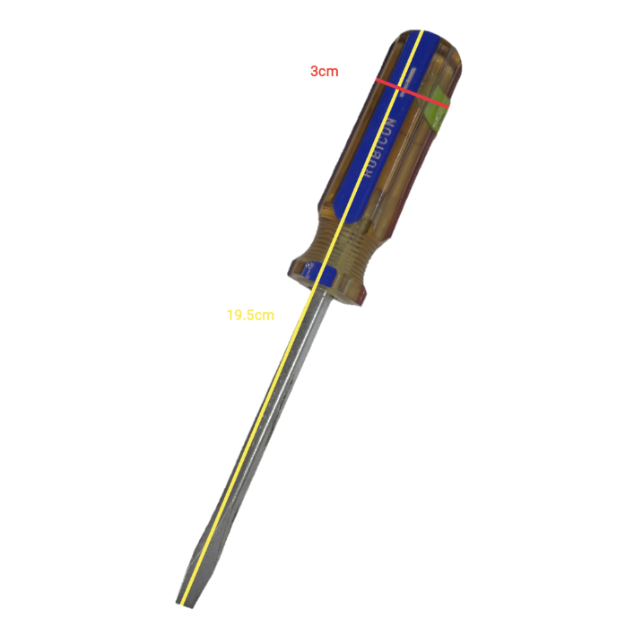 Rubicon Flat Head Screw Driver 100mm with clear ergonomic handle and long metal shaft