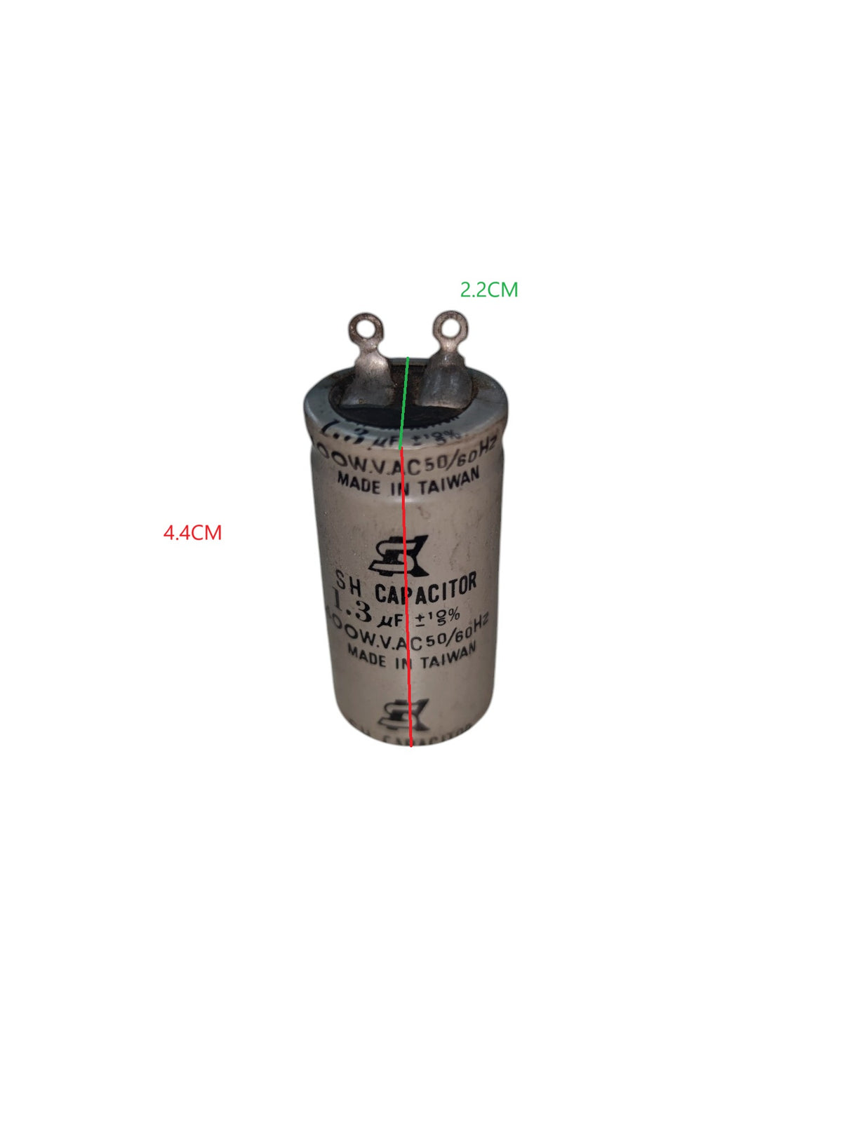 SH Motor Starting Capacitor 1.3uF 400V with dual terminals, compact design for electrical applications