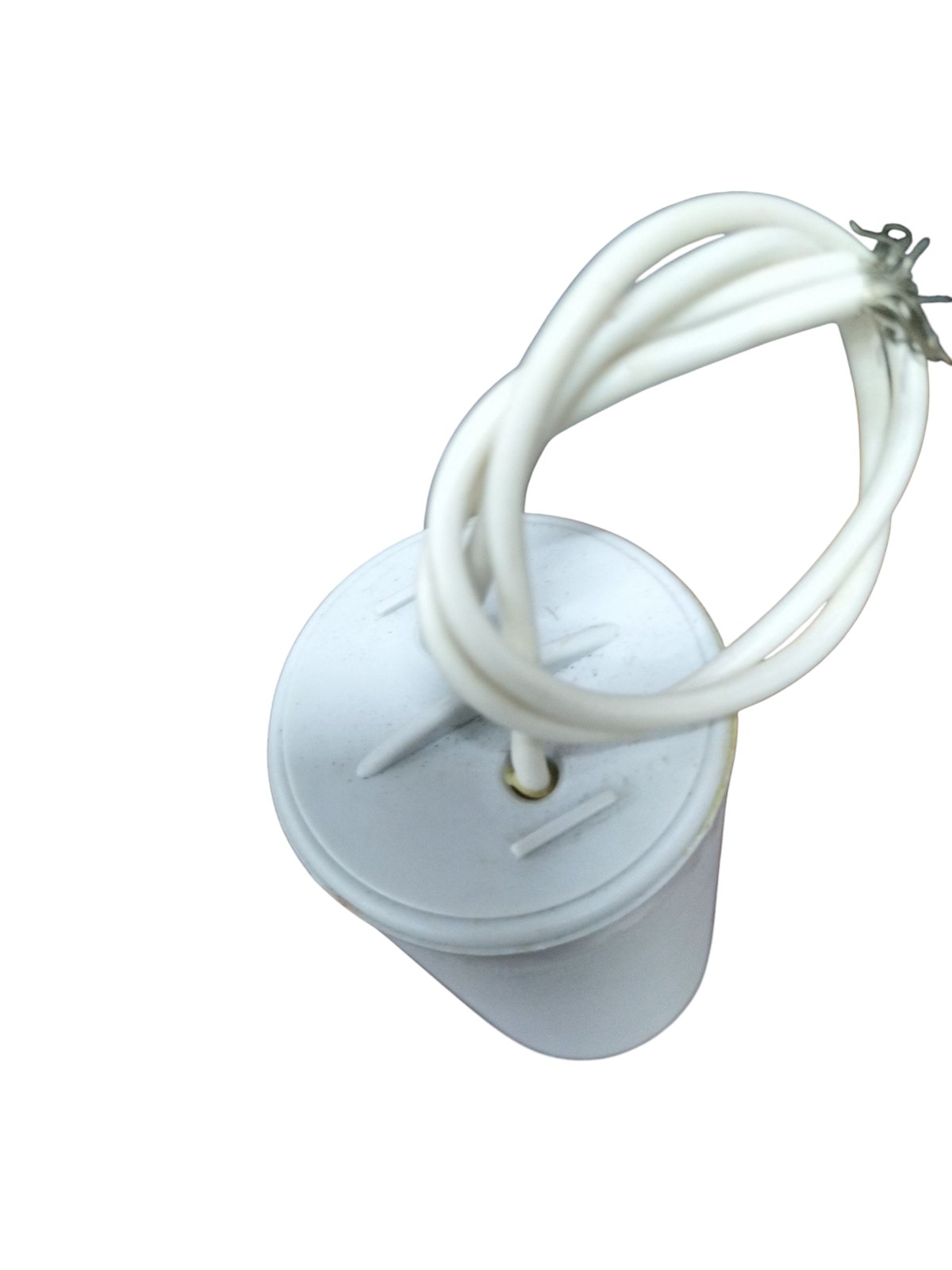 Syscap 12uF 450V motor running capacitor with attached wiring for electrical circuits