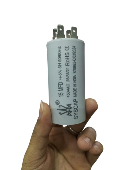 Syscap 15MFD motor running capacitor with 450VAC rating for electrical applications