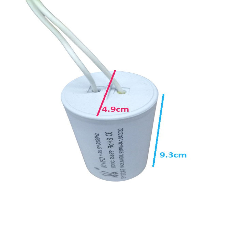 SYSCAP Motor Running capacitor 80Mfd 250V AC white cylindrical capacitor with wires