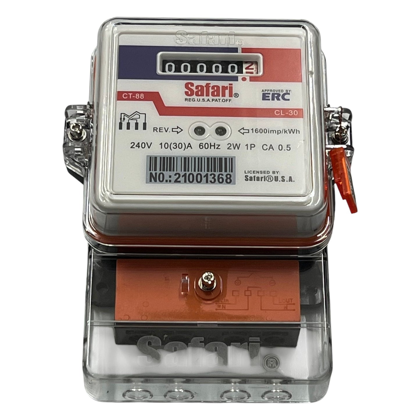 Electric meter with 'Safari' branding on a white background