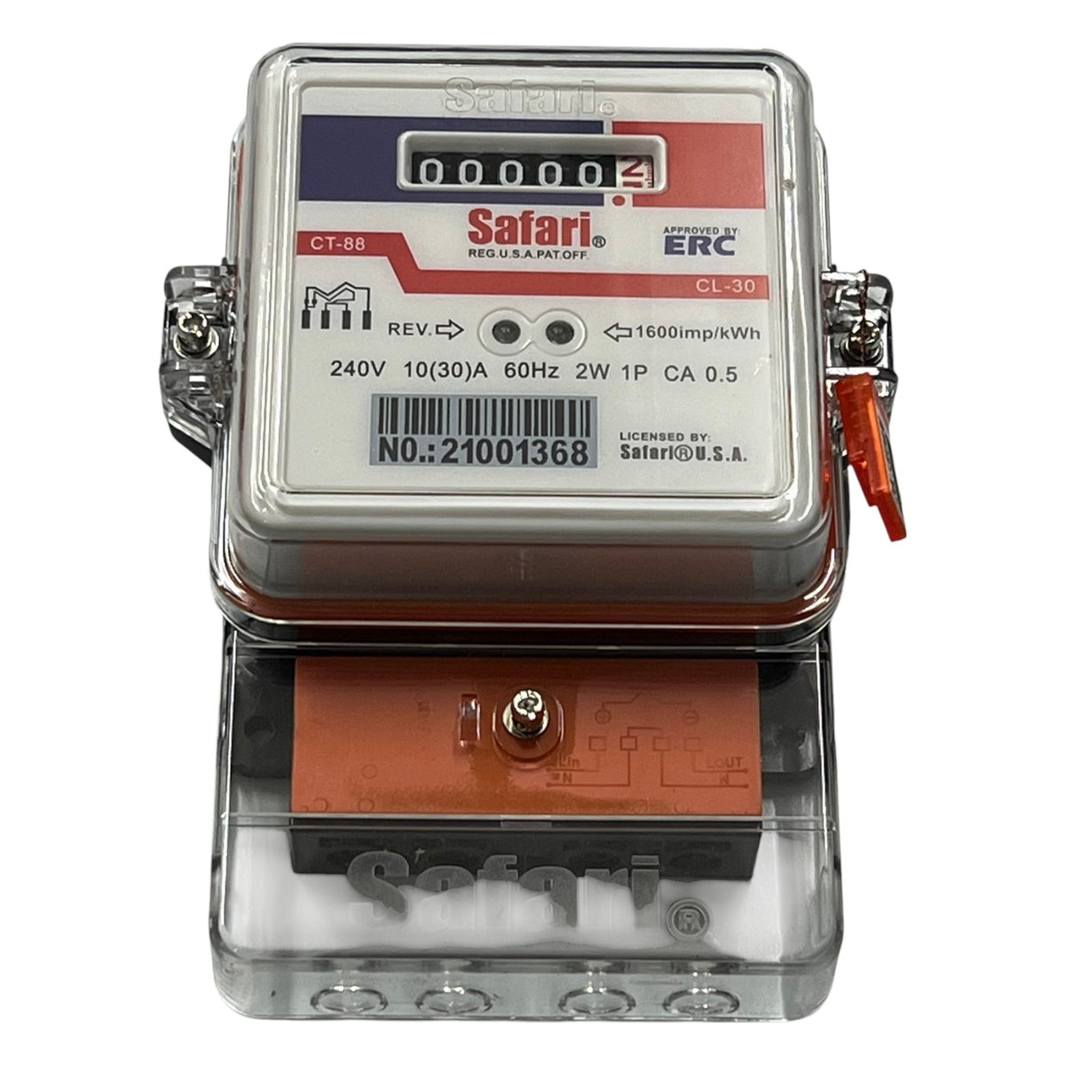 Electric meter with 'Safari' branding on a white background