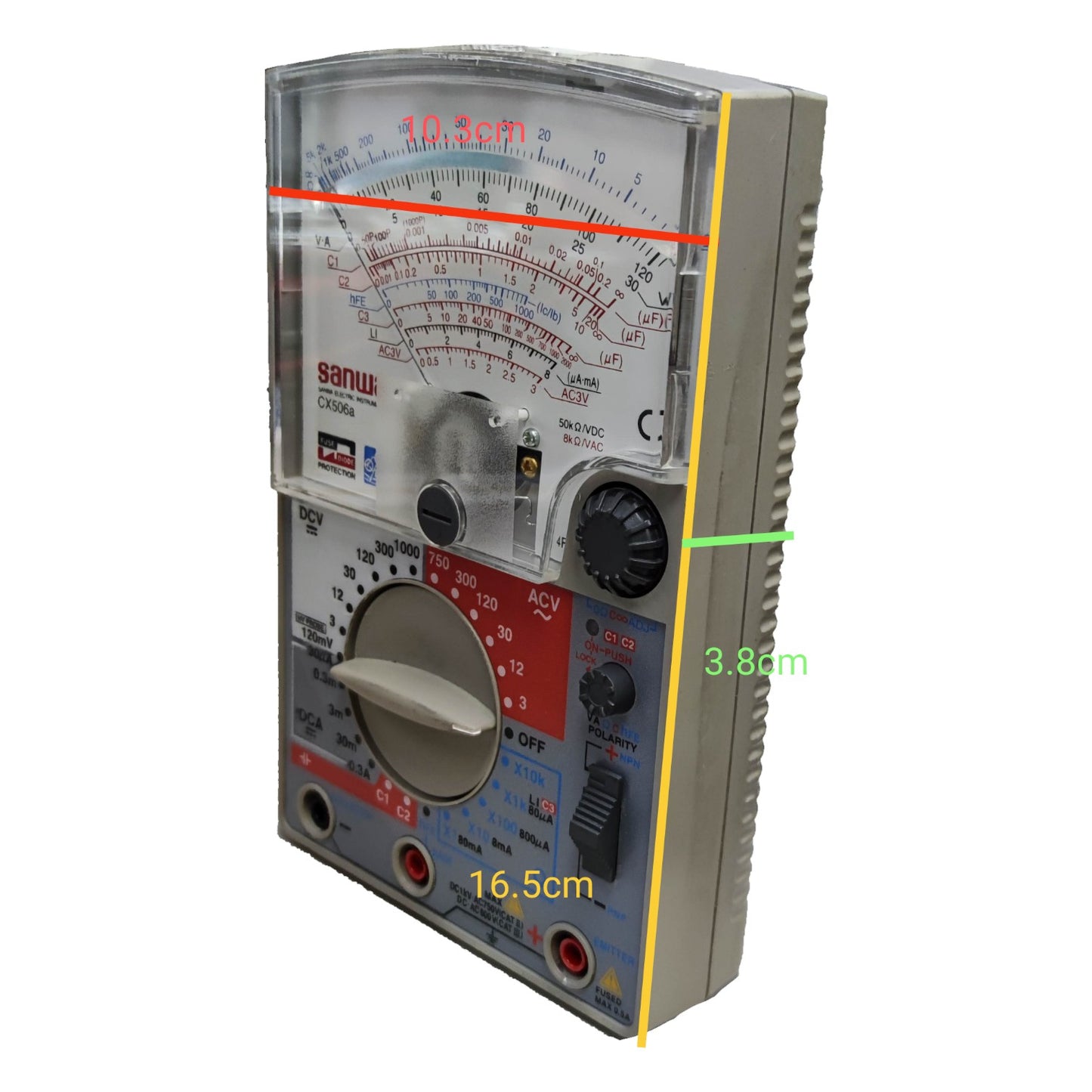Analog multimeter with measurements marked on a white background Sanwa Analog Multi-Tester Capacitance Tester CX506a Capacitance Range 2000uF Made in Japan Electx Electrical Supply