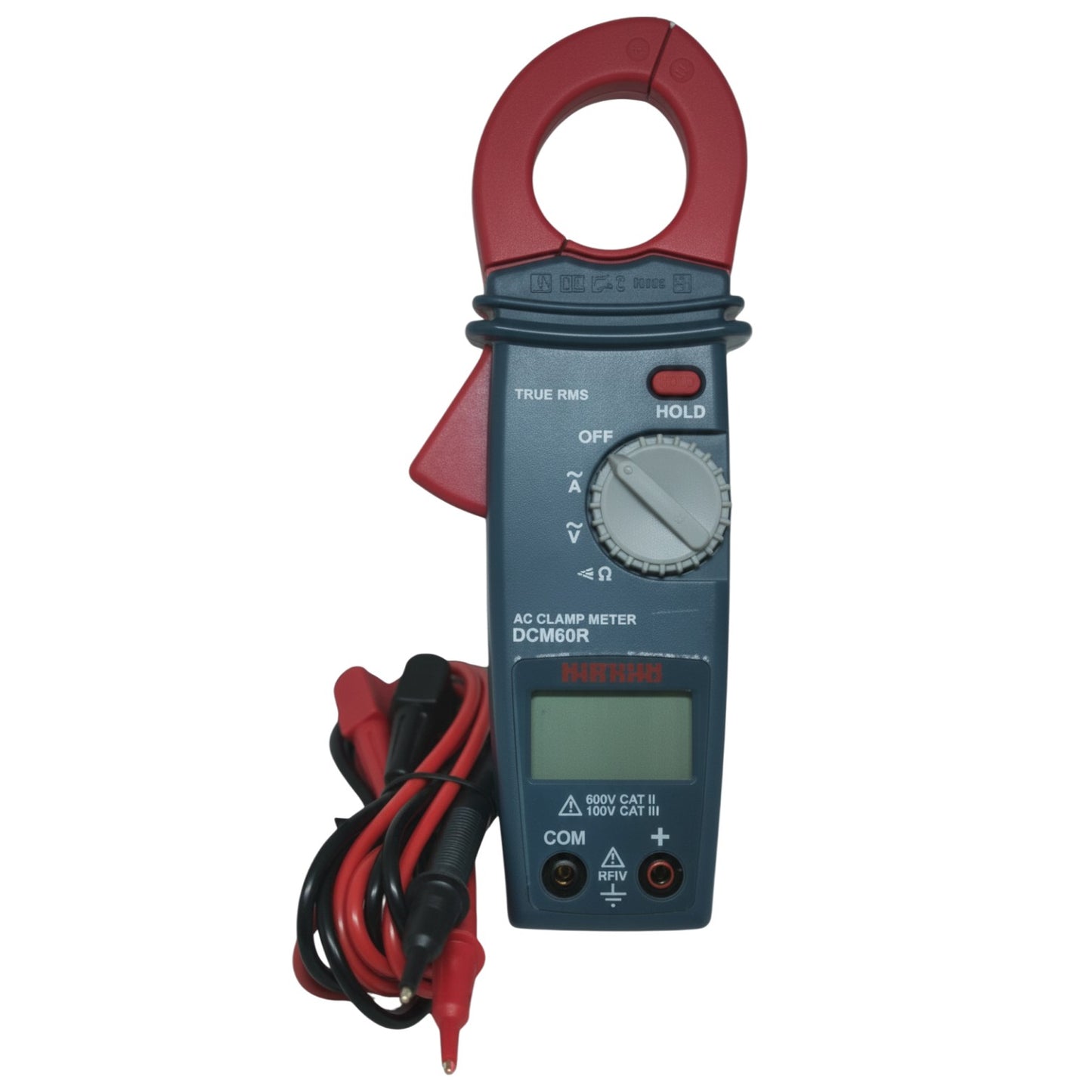 Digital clamp meter with red clamping mechanism on a white background Sanwa DCM60R Digital Clamp Tester True RMS Range 600A AC 600V AC Made In Japan Electx Electrical SUpply