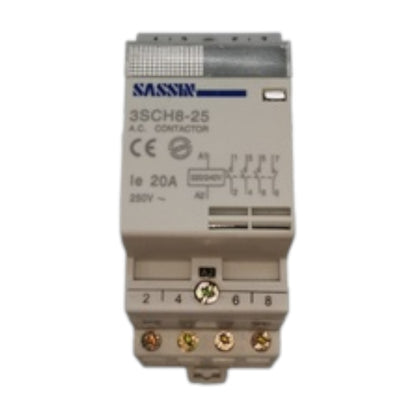 Sassin Miniature Contactor 20A 220V 4NO - 2 Module DIN Rail Type 3SCH8-25-20