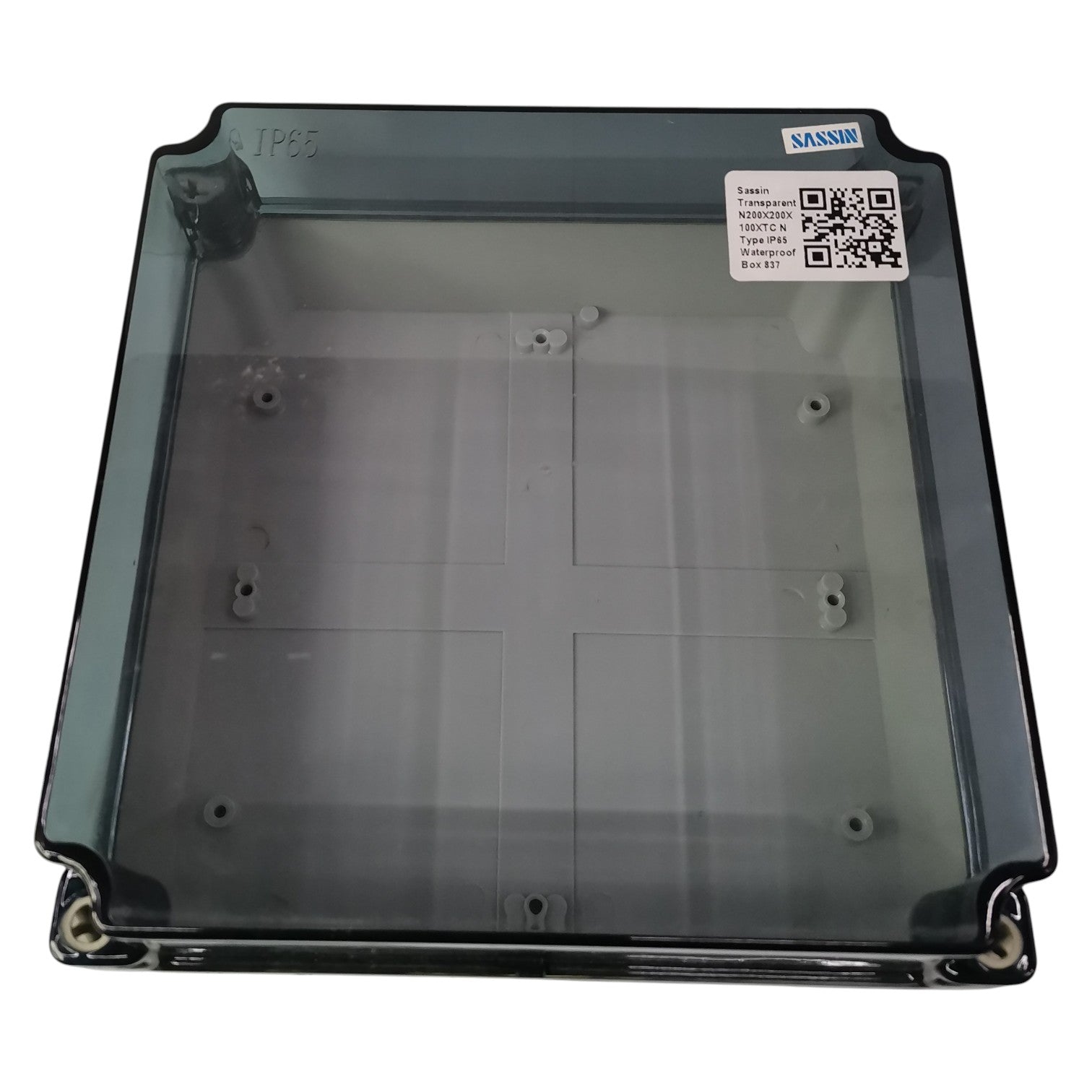 Clear plastic cover with SANNCE branding and QR code on a white background