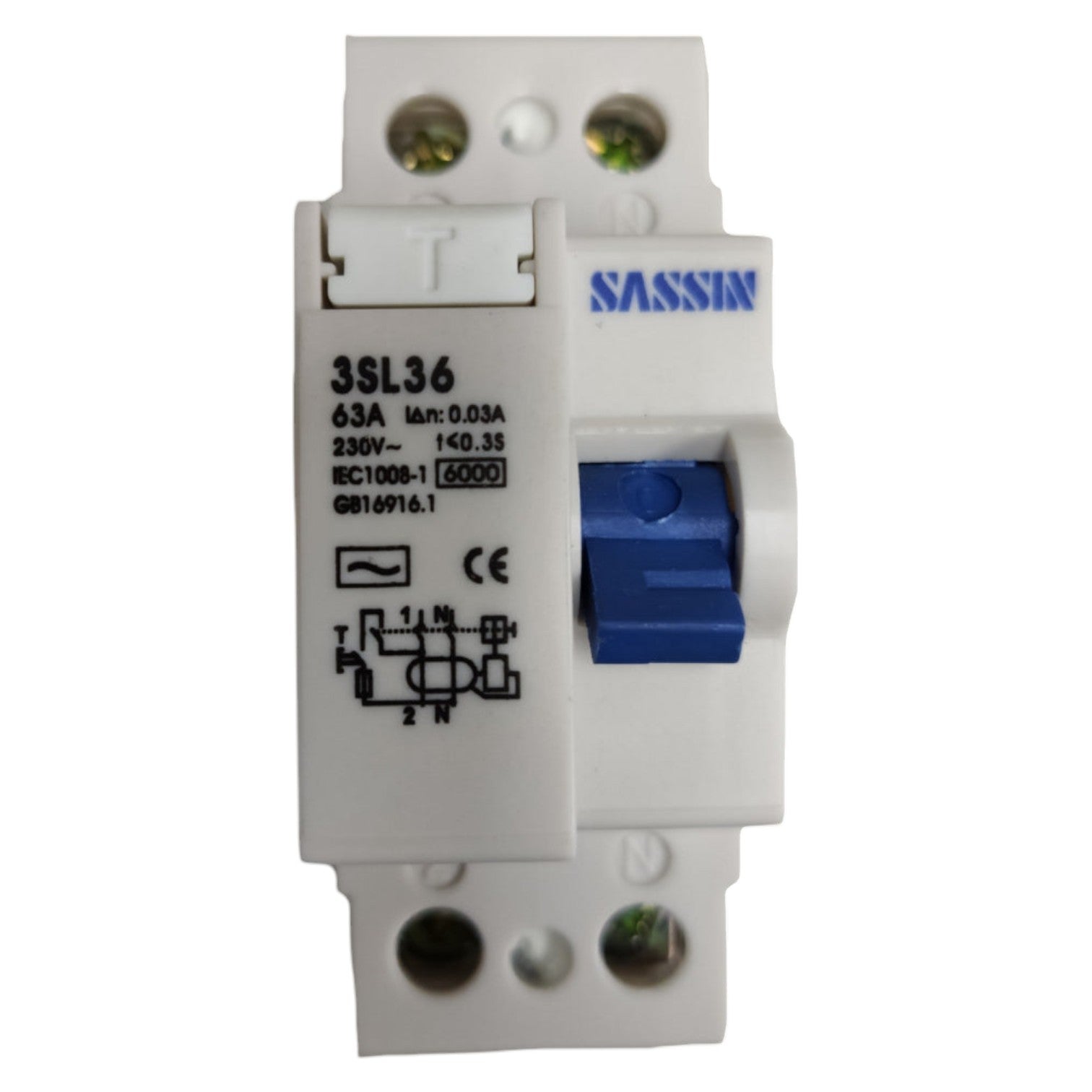 Sassin electrical circuit breaker on a white background