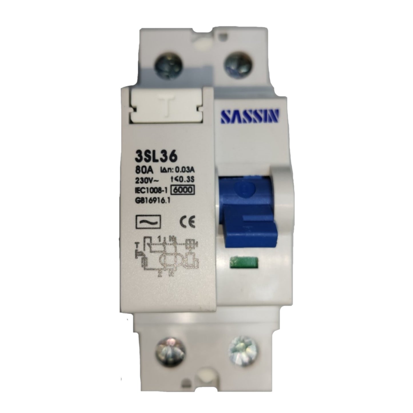 Sassin electrical circuit breaker on a white background