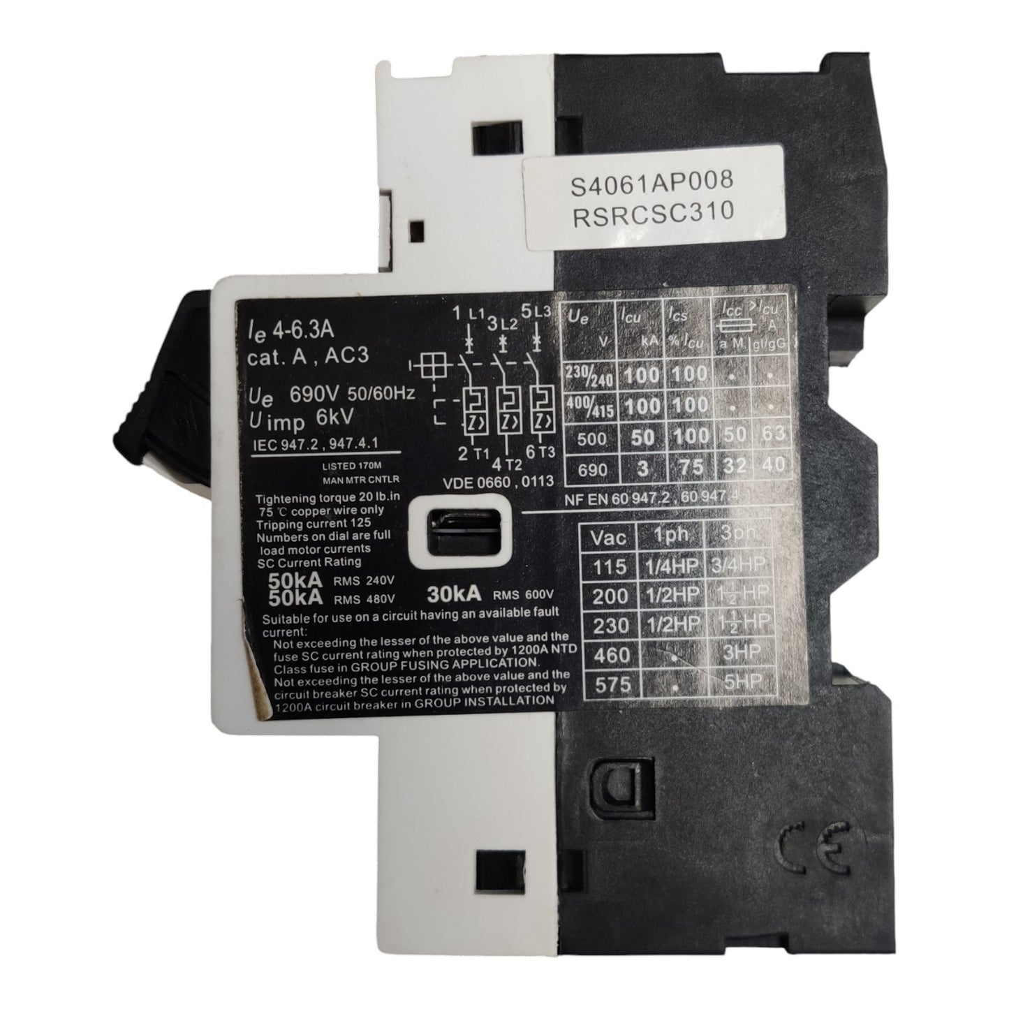 Sassin Motor Protection Device 4-6.3A 3 Phase 3 Pole 220V MPCB 3SM18-2-M14 4-6.3A