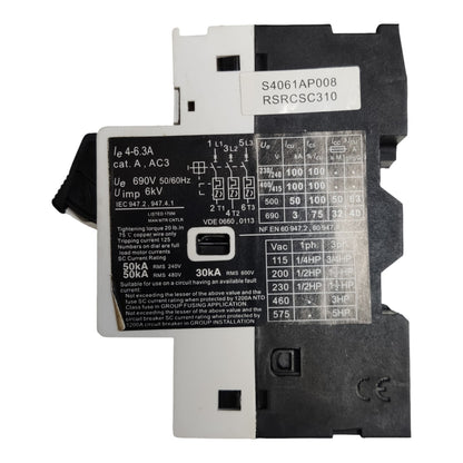 Sassin Motor Protection Device 4-6.3A 3 Phase 3 Pole 220V MPCB 3SM18-2-M14 4-6.3A
