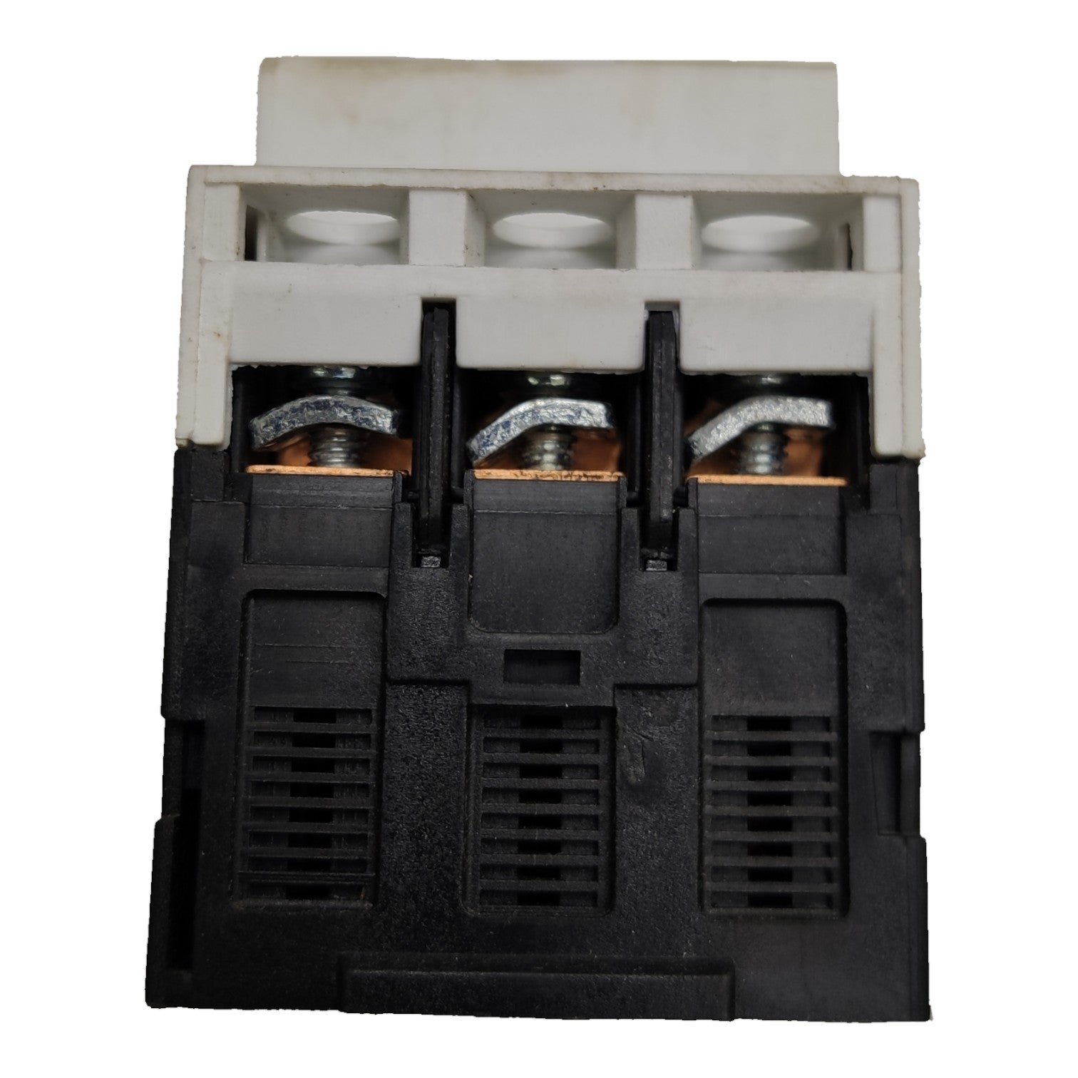Electrical contactor with three poles on a white background