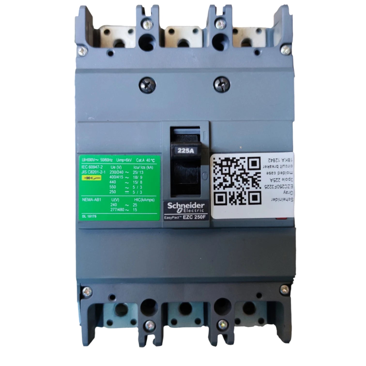 Schneider 225A 3P 18KAIC 400VAC Industrial Circuit Breaker EZC250F3225 Easy Pact 250AF MCCB Electx Electrical Supply