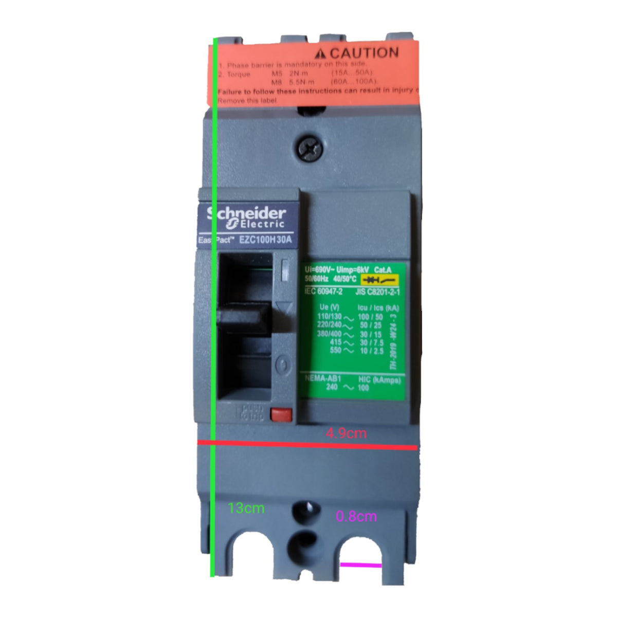 Schneider 100A 2 Pole Breaker Industrial Easy Pact, Single Phase Industrial Circuit Breaker 25KAIC 250V MCCB EZC100H2100 I Electx Electrical Supply