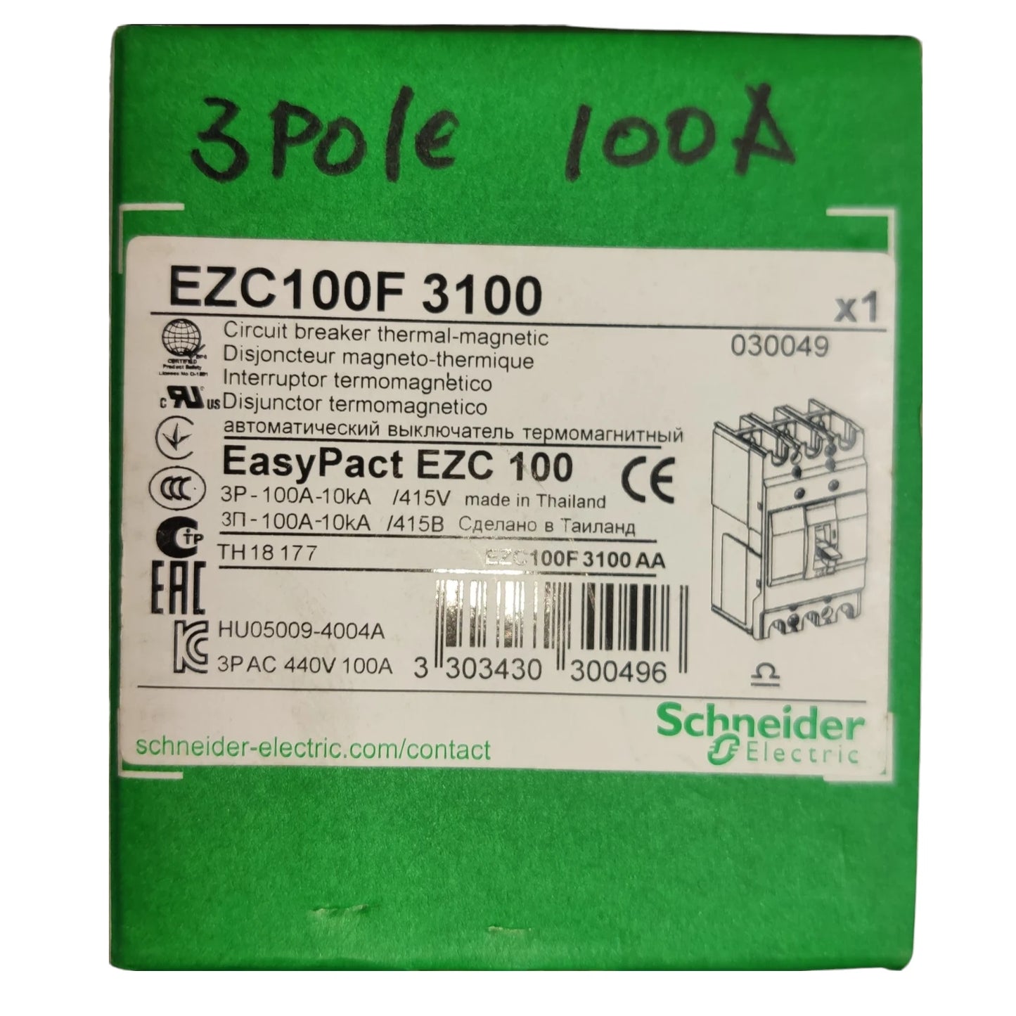 Schneider 100A 3Pole 5KAIC 220V 100AF Industrial Circuit Breaker Type MCCB Molded Case Circuit Breaker Easy Pact EZC100F3100