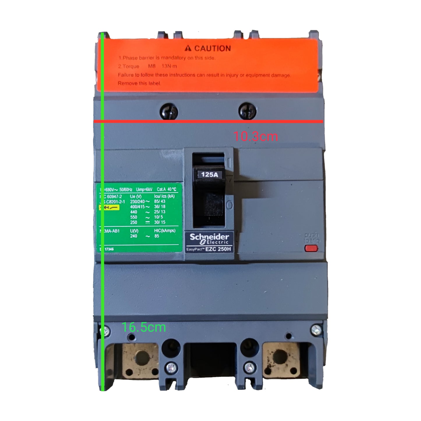 Schneider 125A 2 Pole Single Phase MCCB Industrial Circuit Breaker 36KAIC 220V Easy Pact EZC250H2125