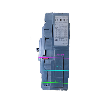 Electrical circuit breaker with measurements on a white background