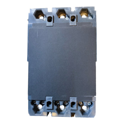 A heavy-duty industrial contactor or relay electrical component with a dark gray plastic body, featuring brass and silver metal terminal screws at the top and bottom, shown against a plain white background.